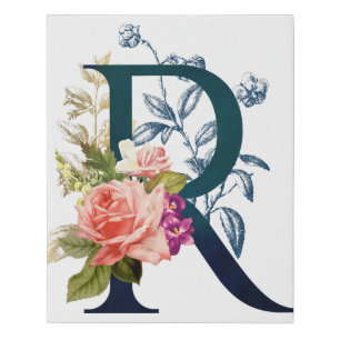 Fancy Floral Monogram Letter R Faux Canvas Print