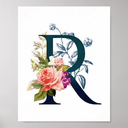 Fancy Floral Monogram Letter R   Poster