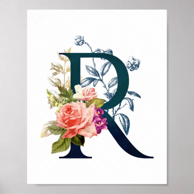 Fancy Floral Monogram Letter R Poster | Zazzle
