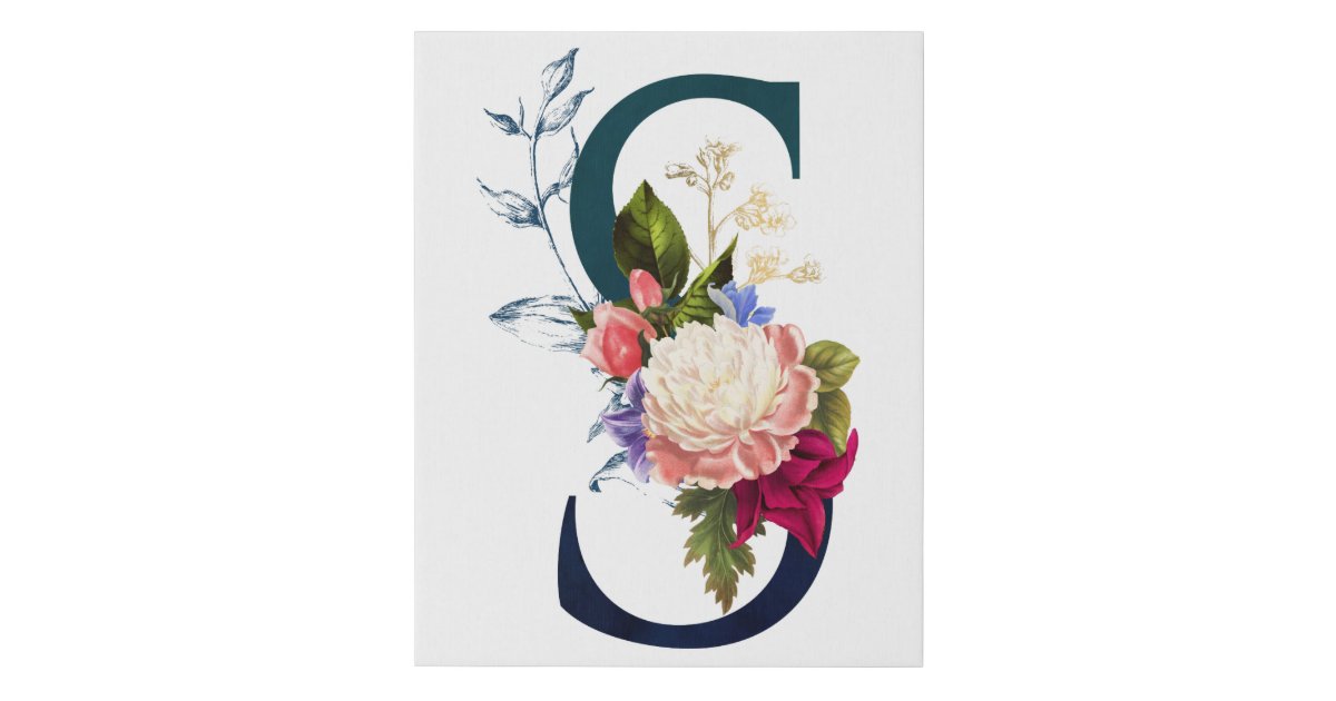 fancy floral monogram letter s faux canvas print zazzlecom