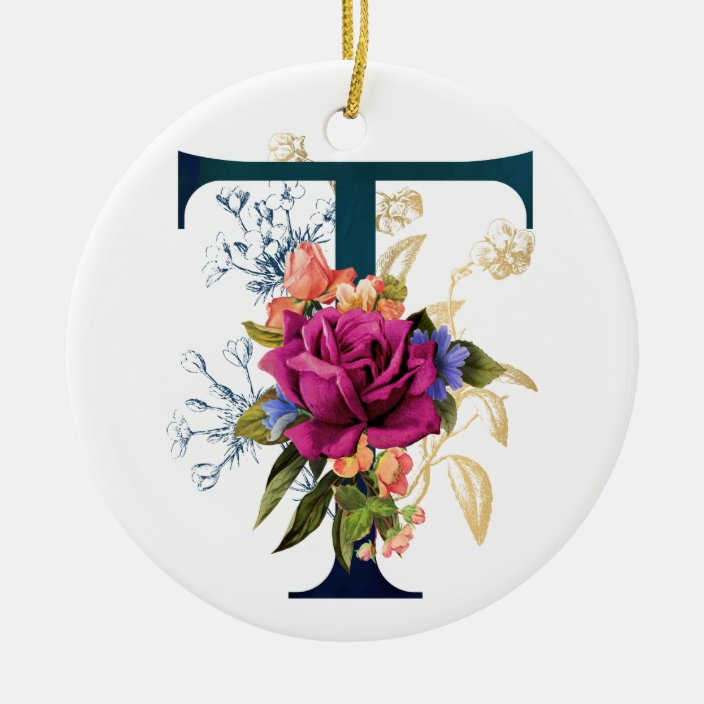 Fancy Floral Monogram Letter T Ceramic Ornament Zazzle Com