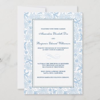 Fancy Floral Pale Blue Wedding Invitation by TheWeddingShoppe at Zazzle