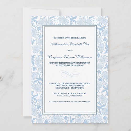 Fancy Floral Pale Blue Wedding Invitation