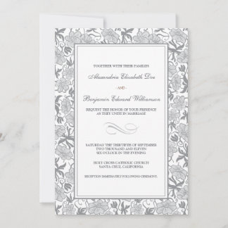 Fancy Floral Platinum Wedding Invitation