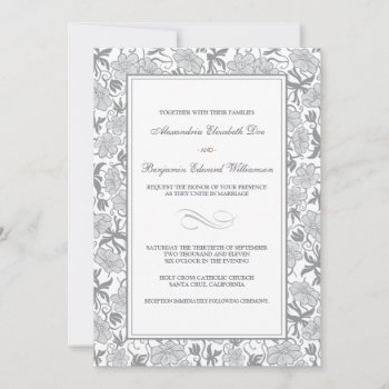 Fancy Floral Platinum Wedding Invitation by TheWeddingShoppe at Zazzle