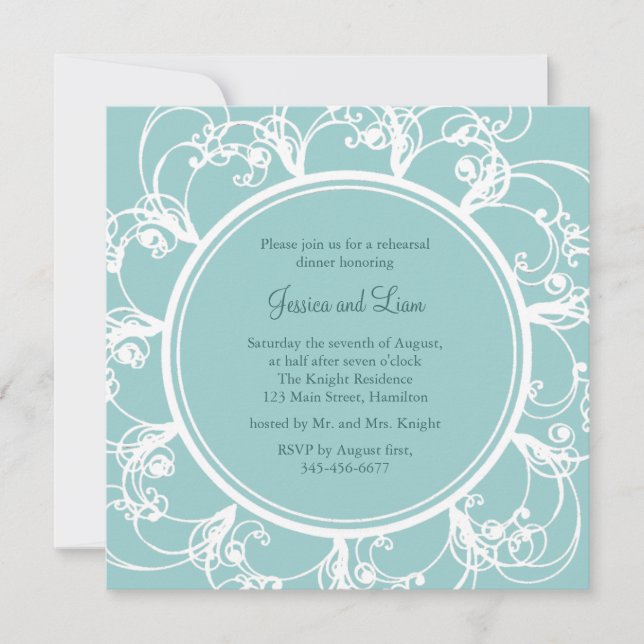 Fancy Floral Rehearsal Dinner Invite (turquoise) (Front)