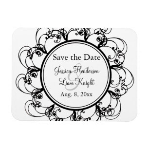 Fancy Floral Save the Date Magnet (black/white)