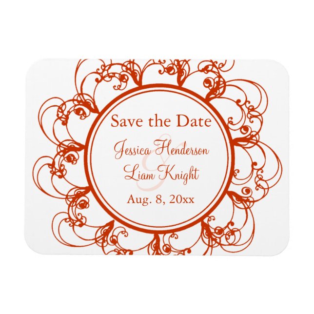 Fancy Floral Save the Date Magnet (orange) (Horizontal)