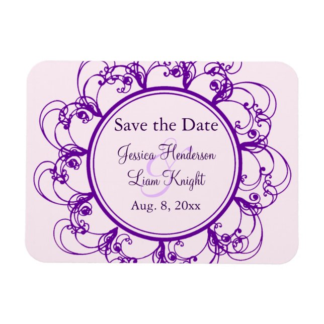 Fancy Floral Save the Date Magnet (purple) (Horizontal)
