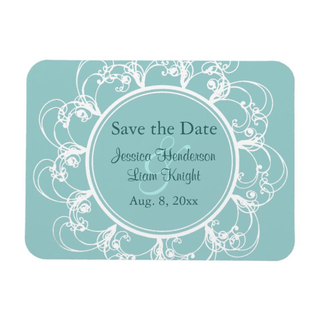 Fancy Floral Save the Date Magnet (turquoise) (Horizontal)