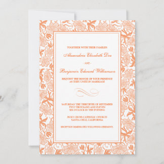 Fancy Floral Tangerine Wedding Invitation