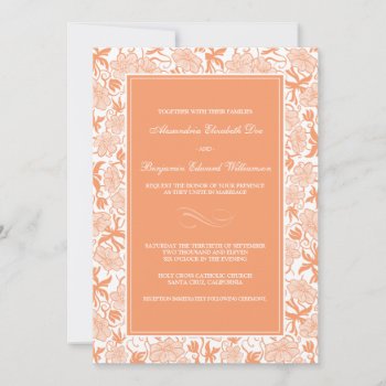 Fancy Floral Tangerine Wedding Invitation by TheWeddingShoppe at Zazzle