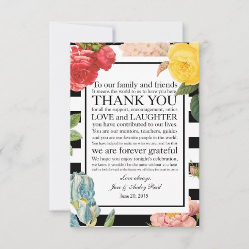 Fancy Floral Wedding Place Setting Thank You Card