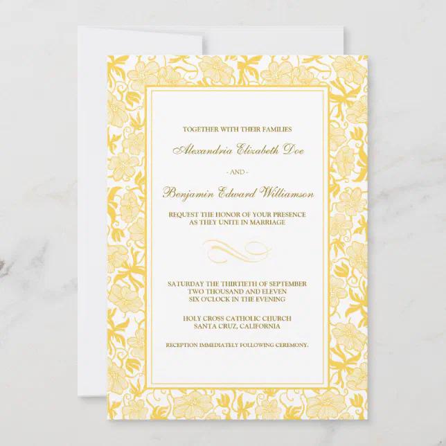 Fancy Floral Yellow Wedding Invitation | Zazzle