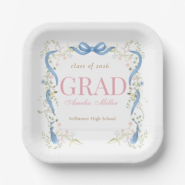 Fancy Florals Graduation Paper Plates (Front)