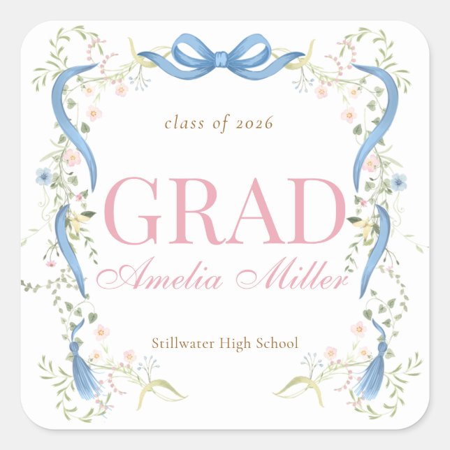 Fancy Florals Graduation Square Sticker (Front)