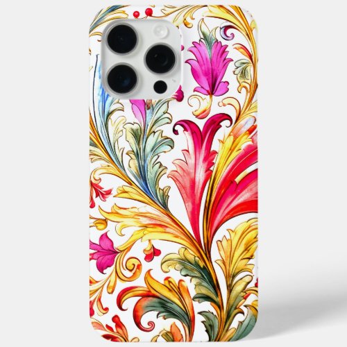 Fancy Florentine Design Watercolor Leaves iPhone 15 Pro Max Case