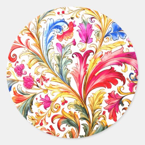 Fancy Florentine Design Watercolor Leaves Classic Round Sticker