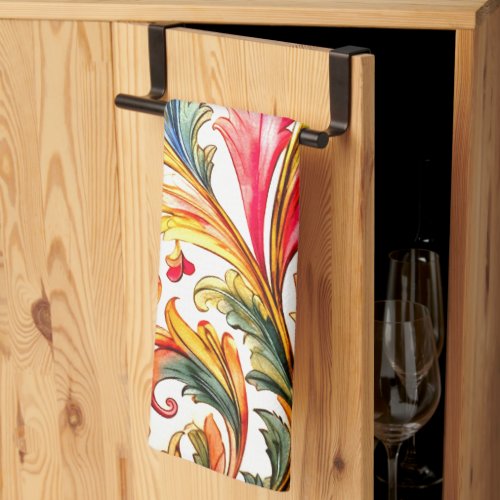 Fancy Florentine Design Watercolor Leaves Kitchen Towel