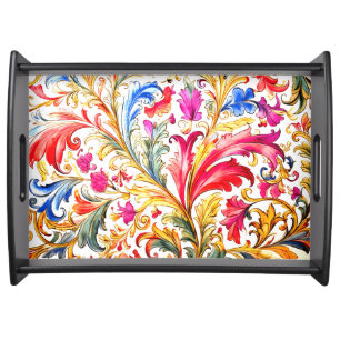 Fancy Florentine Design Watercolor Leaves Serving Tray