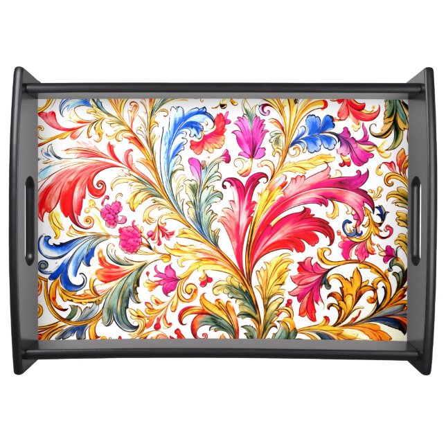 Fancy Florentine Design Watercolor Leaves Serving Tray (Front)