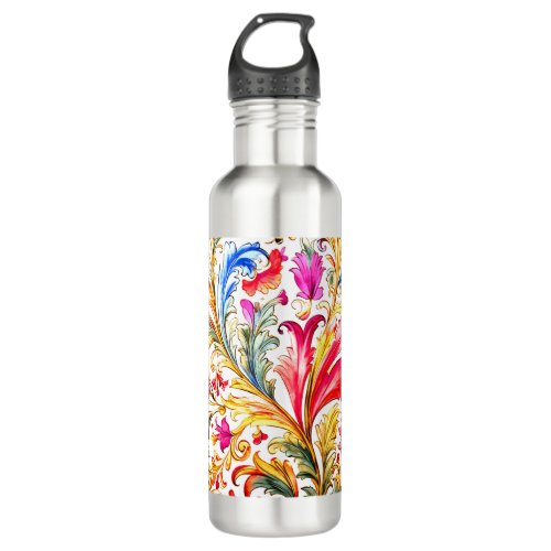 Fancy Florentine Design Watercolor Leaves Stainless Steel Water Bottle