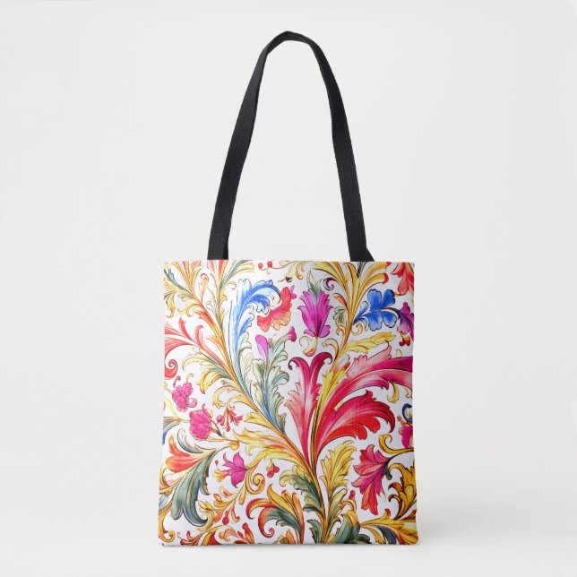 Fancy Florentine Design Watercolor Leaves Tote Bag (Front)