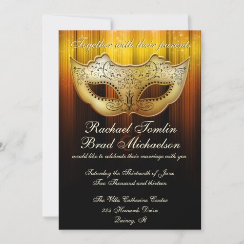 Fancy Flourish Gold Masquerade Wedding Invite