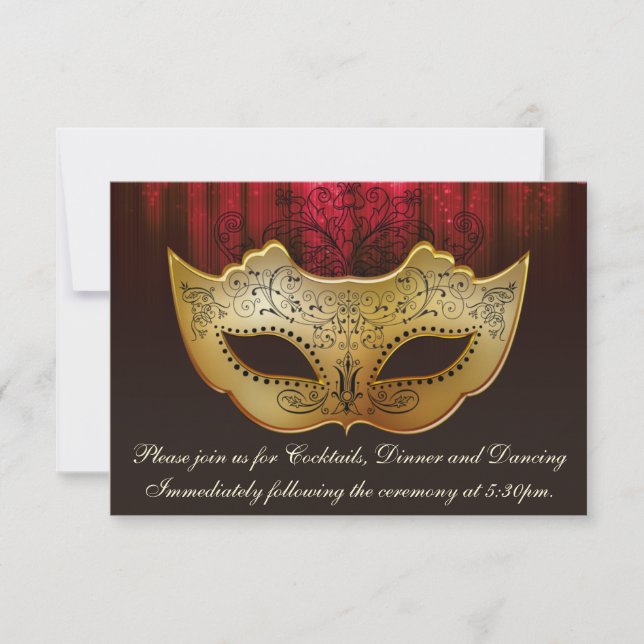 Fancy Flourish Gold Plum Masquerade Reception Card (Front)