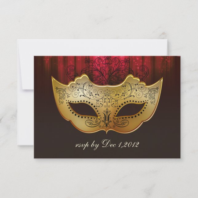 Fancy Flourish Gold Plum Masquerade Wedding Invite (Front)