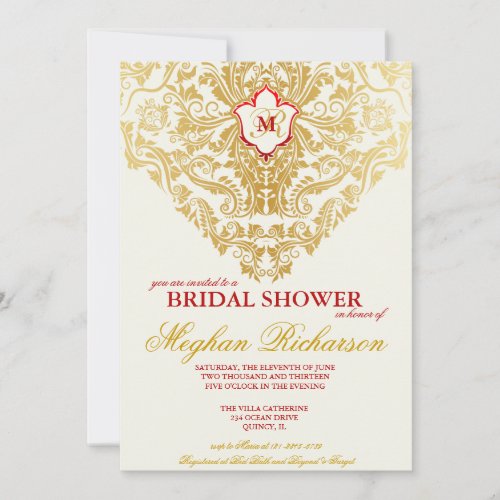 Fancy Flourishes Golden Bridal Shower Invitation