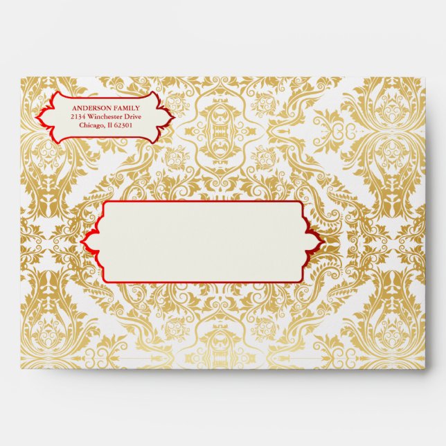 Fancy Flourishes Golden Indian Arabic Envelope (Front)