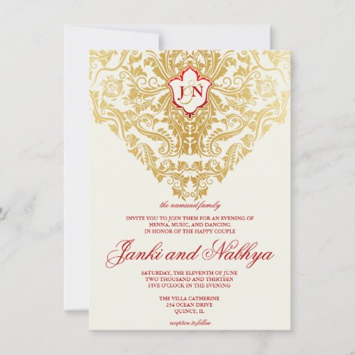 Fancy Flourishes Golden Indian Arabic Wedding Invitations