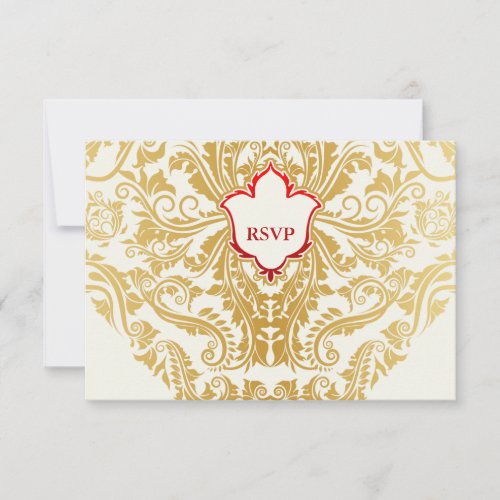 Fancy Flourishes Golden Indian Arabic Wedding RSVP Card
