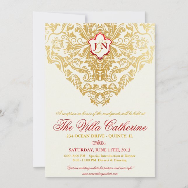 Fancy Flourishes Golden Reception Only Invites (Front)
