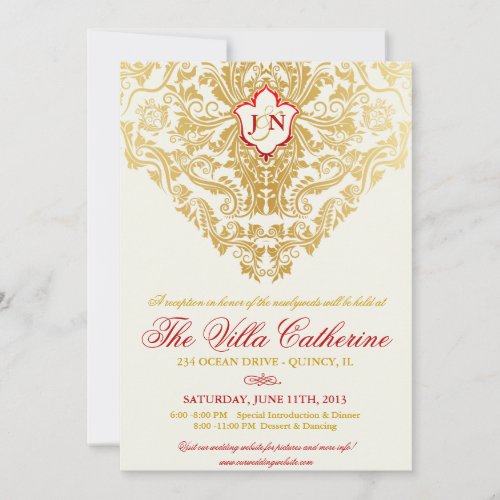 Fancy Flourishes Golden Reception Only Invites