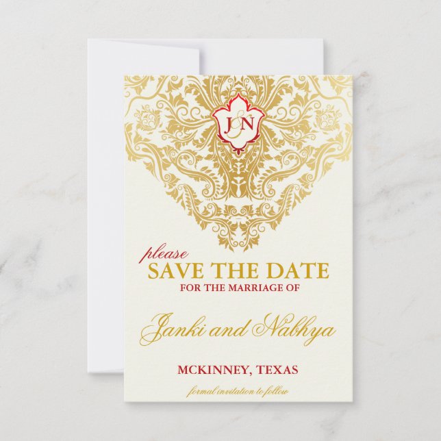 Fancy Flourishes Golden Wedding Save the Dates Date (Front)
