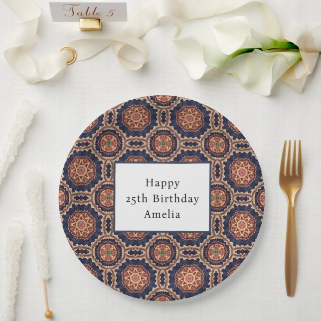 Fancy Flower and Star Shapes Pattern Birthday Paper Plates (Wedding)