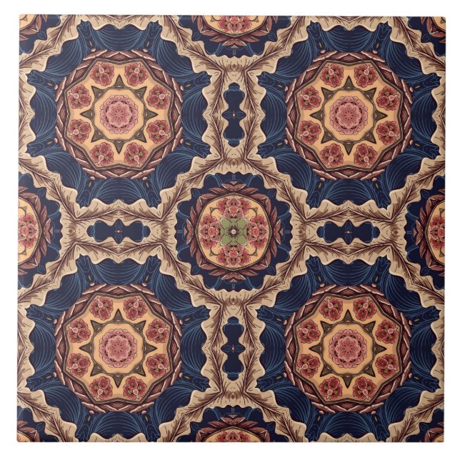 Fancy Flower and Star Shapes Pattern Ceramic Tile (Front)