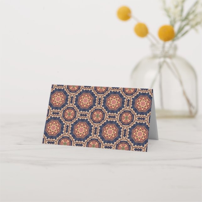 Fancy Flower and Star Shapes Pattern Place Card (Front)