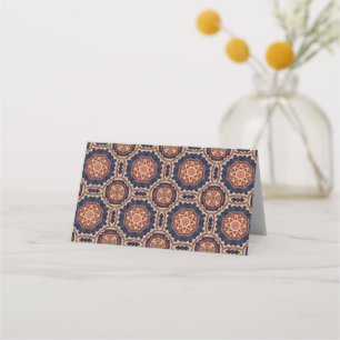 Fancy Flower and Star Shapes Pattern Place Card