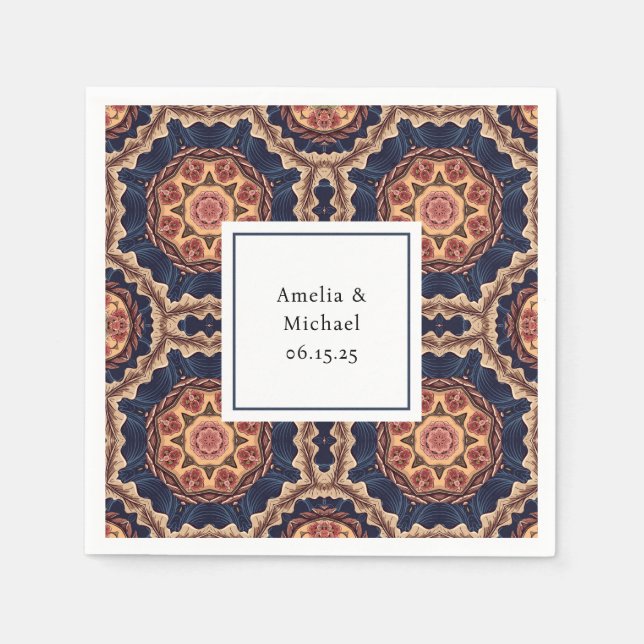 Fancy Flower and Star Shapes Pattern Wedding Napkins (Front)