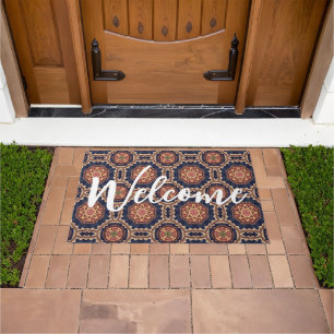 Fancy Flower and Star Shapes Pattern Welcome Doormat