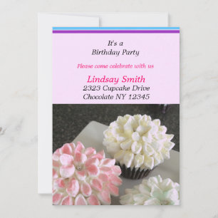 Fancy Flower Cupcakes Birthday Party Invitation