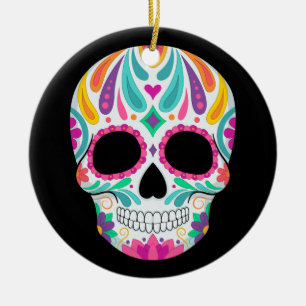 Fancy Flowered Sugar Skull Ceramic Ornament