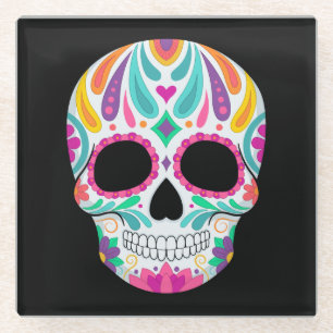 Fancy Flowered Sugar Skull Glass Coaster