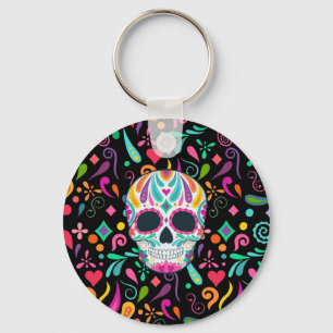 Fancy Flowered Sugar Skull Keychain