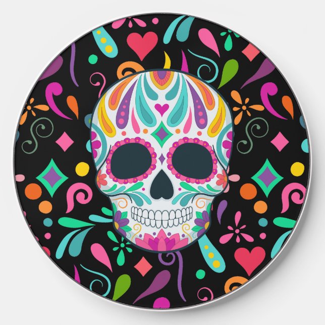 Fancy Flowered Sugar Skull Wireless Charger (Front)