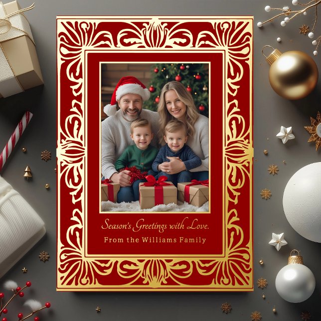 Fancy Foil Christmas Cards 2 Photos Holiday Red (Creator Uploaded)