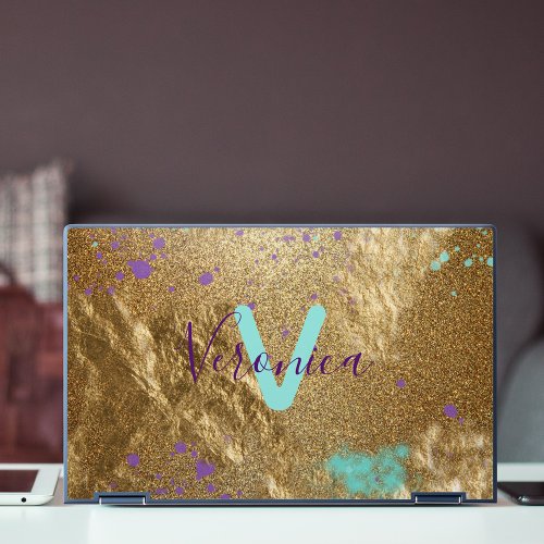 Fancy Foil Glitter Gold Metallic Paint Splatter HP Laptop Skin